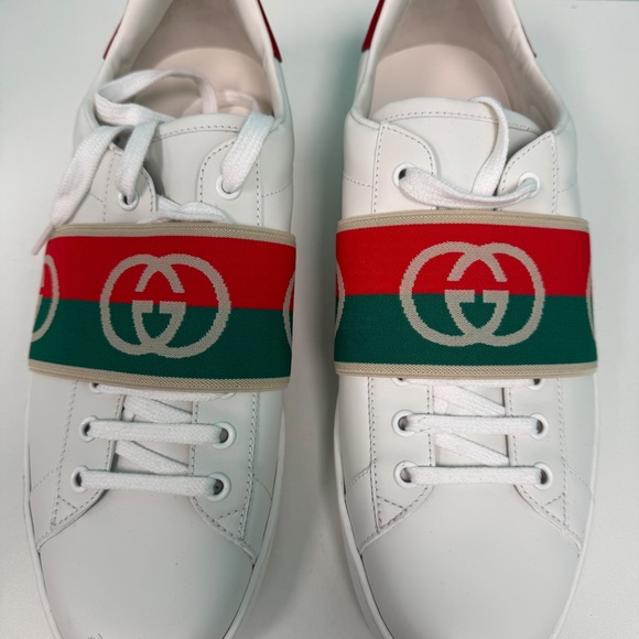 Gucci Ace elastic web interlock G white/red/green size 10 1/2 <<<FLOOR SAMPLE>>> - Picture 4 of 9